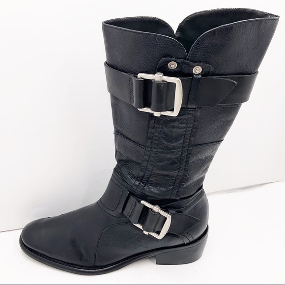 {Vera Wang Lavender} Black Leather Moto Boots - Picture 4 of 16